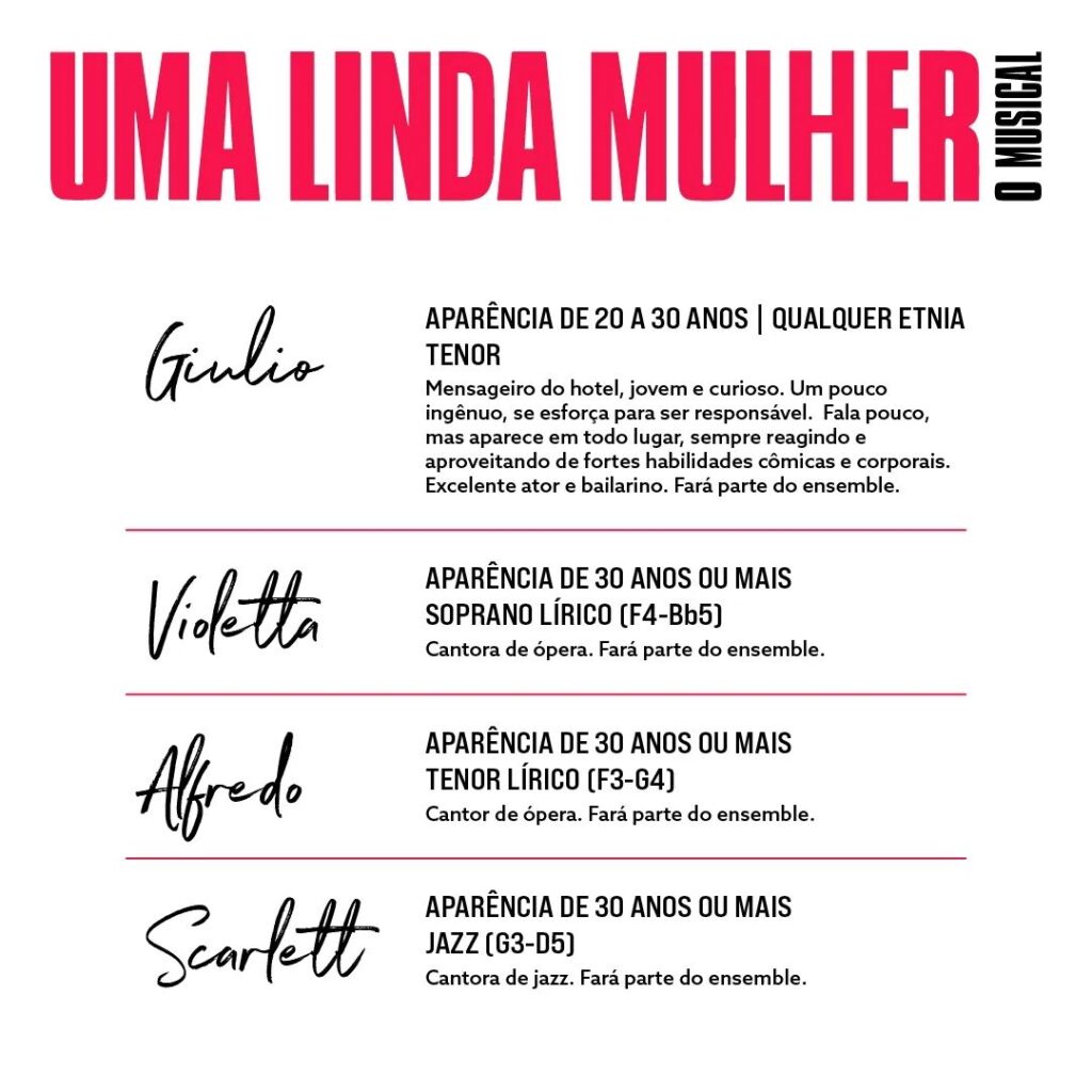 Musical "Uma Linda Mulher" abre inscrição para audições. Foto: Divulgação