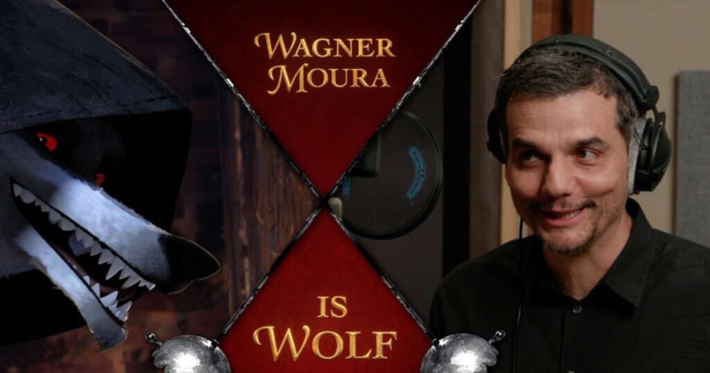 Wagner Moura dublando o Lobo em "Gato de Botas 2". Foto: Dailymotion