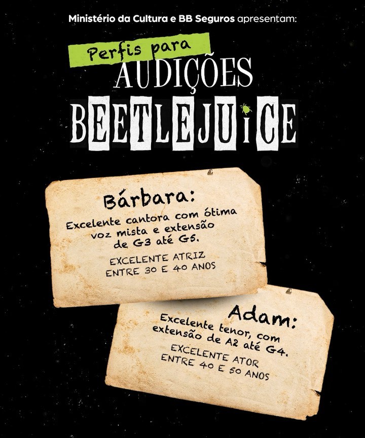 Ficha de audição para o espetáculo "Beetlejuice - O Musical". Foto: Divulgação.