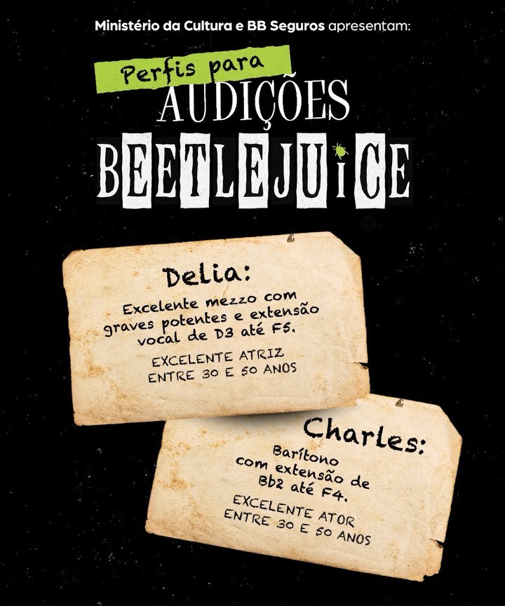 Ficha de audição para o espetáculo "Beetlejuice - O Musical". Foto: Divulgação.