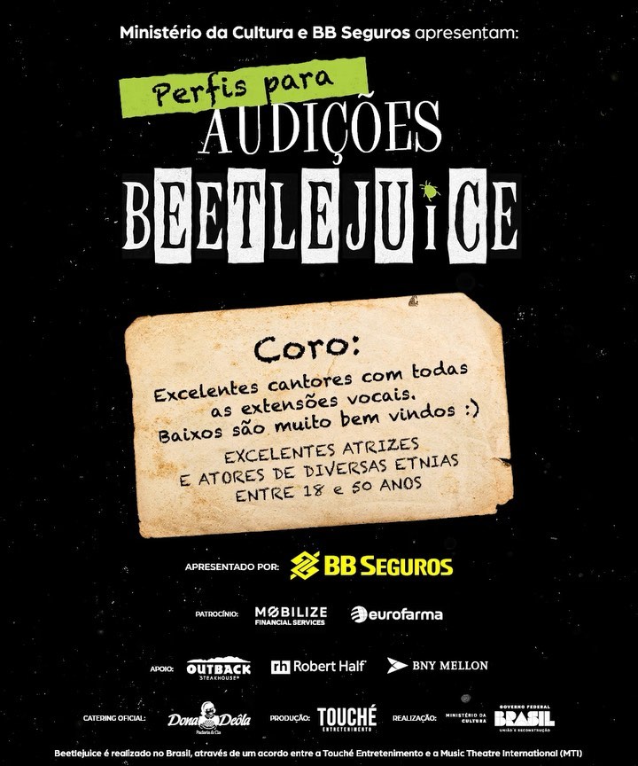 Ficha de audição para o espetáculo "Beetlejuice - O Musical". Foto: Divulgação.