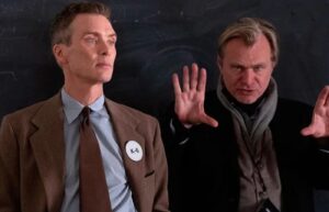 Christopher Nolan e Cillian Murphy nos bastidores de Oppenheimer. Foto: Reproduçã/Entertainment Weekly.