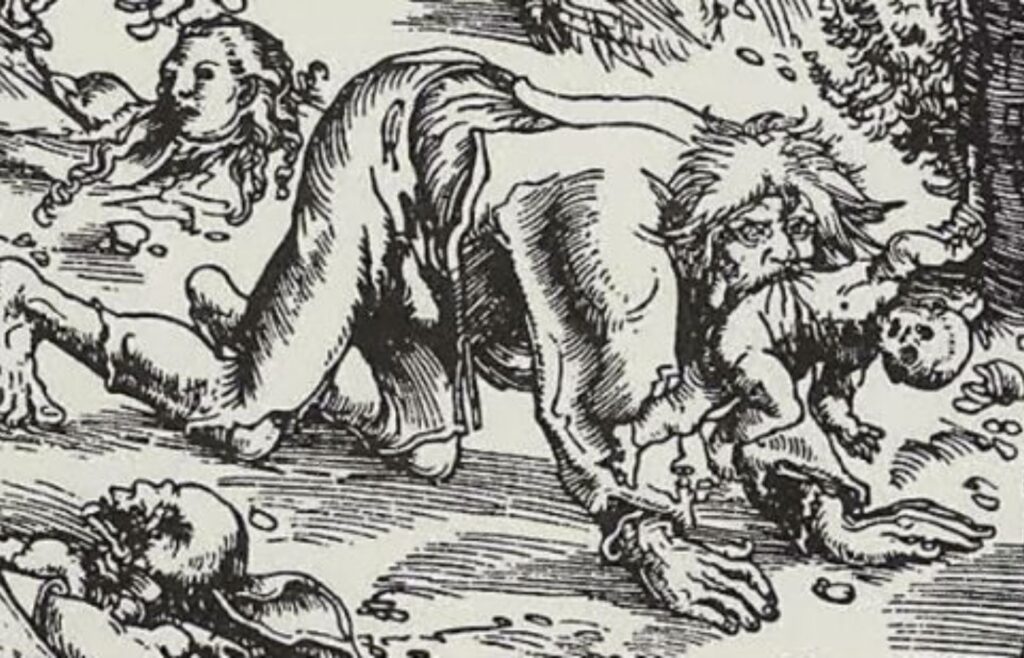Ilustração de Giles Garnier, como uma espécie de lobisomens, atacando uma vítima. Foto: Reprodução. 