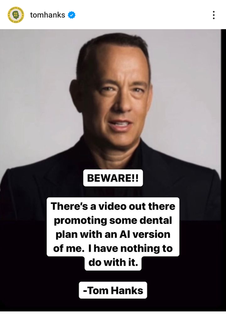 Tom Hanks alerta vídeo em publicação no Instagram. Foto: Instagram/@tomhanks.