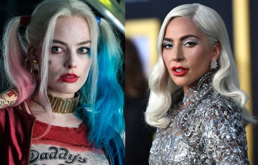 Margot Robbie apoia Lady Gaga como Arlequina. Fotos: Divulgação. Montagem: Blog Hipérion.