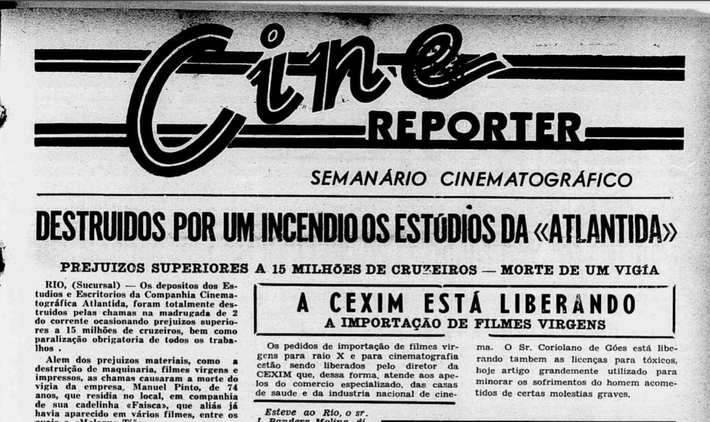Jornal noticiando incêndio da Atlântida Cinematográfica. Foto: Reprodução/BN Memórias. 