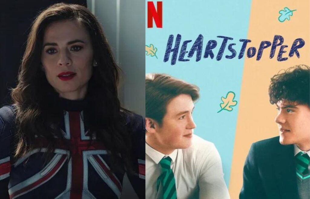 Hayley Atwell e mais entram para a terceira temporada de Heartstopper, série de sucesso da Netflix. Fotos: Reprodução/Marvel/Netflix. Montagem: Blog Hipérion.