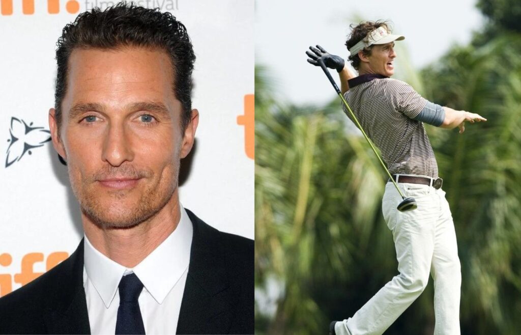 Matthew McConaughey é um dos atores que se destacaram no esporte. Fotos: Reprodução. 
Montagem: Blog Hipérion.