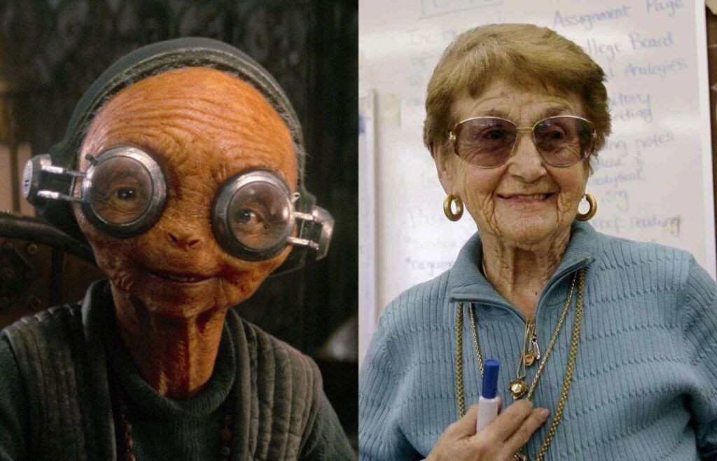Maz Kanata e Rose Gilbert, que inspirou a personagem. Fotos: Reprodução/Disney/Internet.
Montagem: Blog Hipérion.