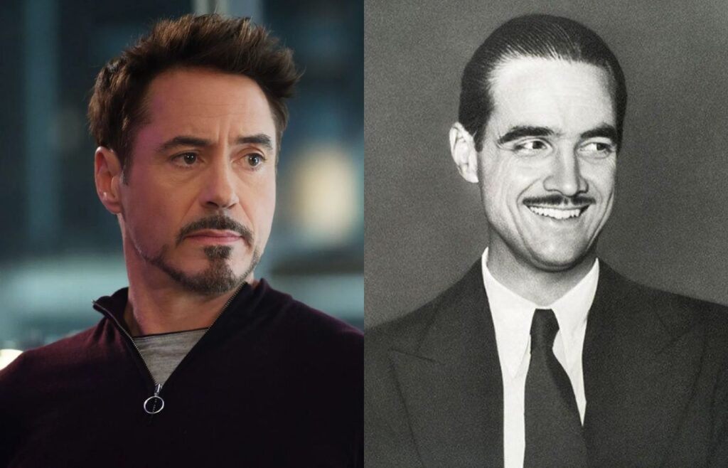 Tony Stark e Howard Hughes, que inspirou o personagem. Fotos: Reprodução/Marvel Studios/UNLV.
Montagem: Blog Hipérion.