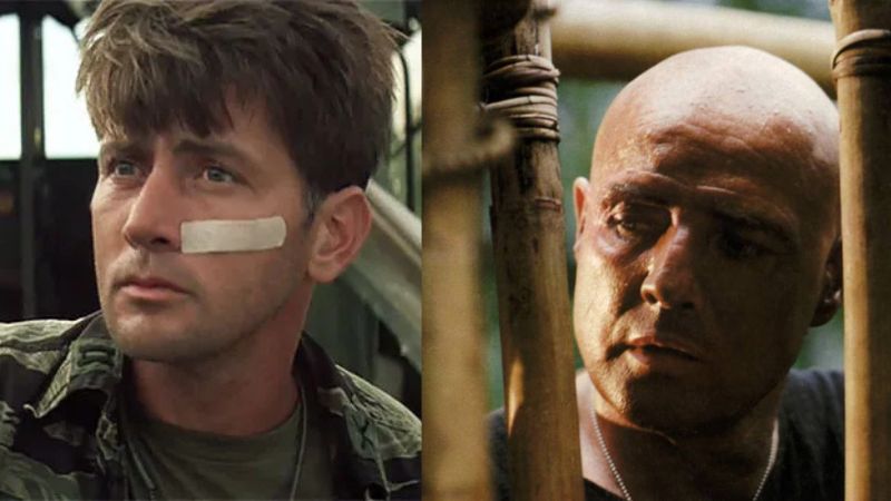 Martin Sheen (à direita) e Marlon Brando (à esquerda) em Apocalypse Now. Fotos: Reprodução.
Montagem: Blog Hipérion.